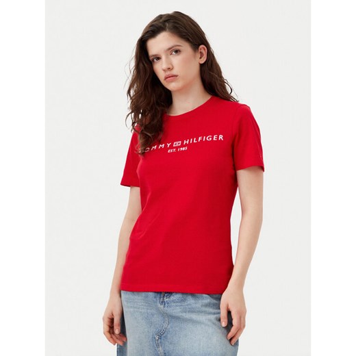 Tommy Hilfiger T-Shirt WW0WW40276 Czerwony Regular Fit ze sklepu MODIVO w kategorii Bluzki damskie - zdjęcie 182720520