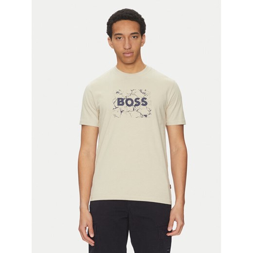 BOSS T-Shirt Logo Space 50539186 Beżowy Regular Fit ze sklepu MODIVO w kategorii T-shirty męskie - zdjęcie 182720821