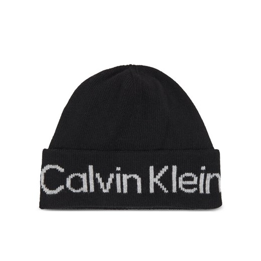 Calvin Klein Czapka Logo Reverso Tonal Beanie K60K611151 Czarny ze sklepu MODIVO w kategorii Czapki zimowe damskie - zdjęcie 182721610