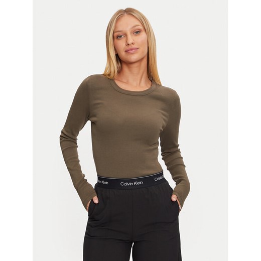 Calvin Klein Jeans Bluzka J20J224640 Zielony Slim Fit ze sklepu MODIVO w kategorii Bluzki damskie - zdjęcie 182721731