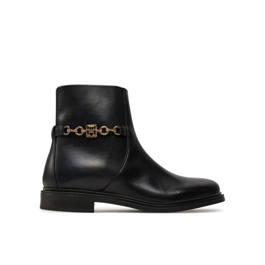 Tommy Hilfiger Botki Th Chain Leather Low Bootie FW0FW08251 Czarny ze sklepu MODIVO w kategorii Botki - zdjęcie 182721753