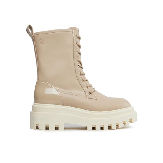 Calvin Klein Jeans Trapery Chunky Laceup Lth Mg Sat YW0YW01285 Beżowy ze sklepu MODIVO w kategorii Workery damskie - zdjęcie 182721760