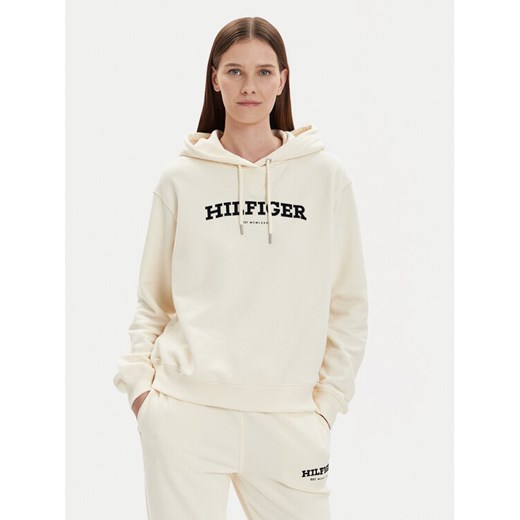 Tommy Hilfiger Bluza Monotype Flock WW0WW41236 Écru Relaxed Fit ze sklepu MODIVO w kategorii Bluzy damskie - zdjęcie 182722023