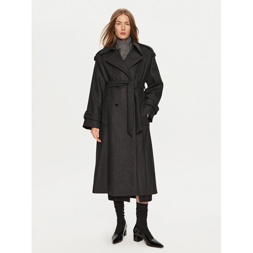IVY OAK Płaszcz wełniany Caroline Ann IO111147 Szary Relaxed Fit ze sklepu MODIVO w kategorii Płaszcze damskie - zdjęcie 182722181