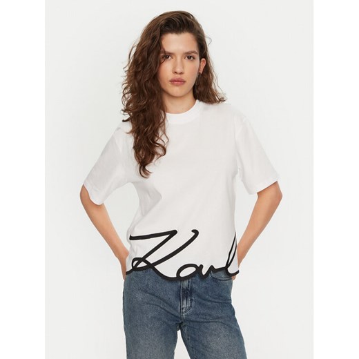 KARL LAGERFELD T-Shirt A1W17013 Biały Regular Fit ze sklepu MODIVO w kategorii Bluzki damskie - zdjęcie 182722243