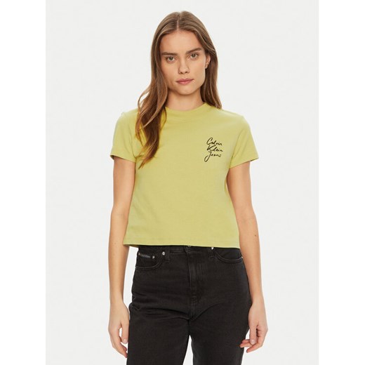 Calvin Klein Jeans T-Shirt Script Institutional J20J224984 Zielony Slim Fit ze sklepu MODIVO w kategorii Bluzki damskie - zdjęcie 182722434