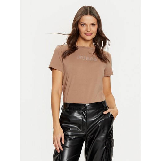 Guess T-Shirt V3BI11 J1314 Brązowy Regular Fit ze sklepu MODIVO w kategorii Bluzki damskie - zdjęcie 182722621