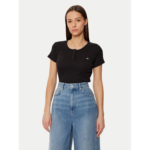 Tommy Jeans T-Shirt DW0DW19502 Czarny Slim Fit ze sklepu MODIVO w kategorii Bluzki damskie - zdjęcie 182723392
