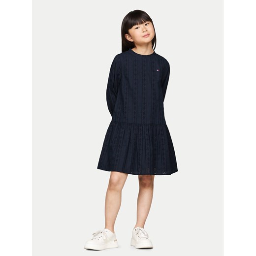 Tommy Hilfiger Sukienka elegancka KG0KG08216 M Granatowy Regular Fit ze sklepu MODIVO w kategorii Sukienki dziewczęce - zdjęcie 182723540