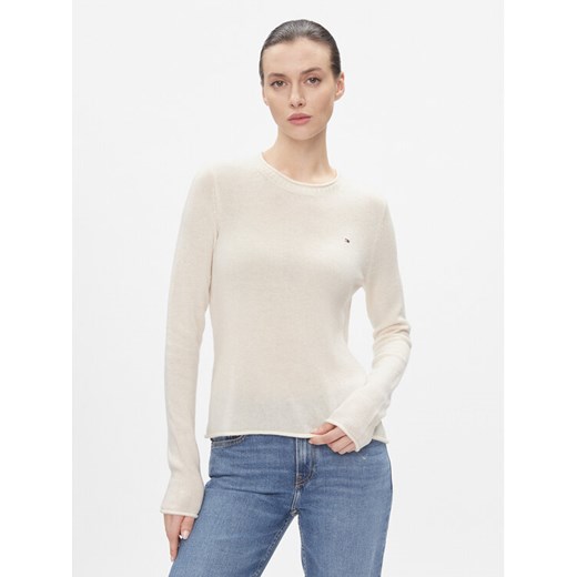 Tommy Hilfiger Sweter Soft Wool C-Nk Sweater WW0WW40264 Żółty Regular Fit ze sklepu MODIVO w kategorii Swetry damskie - zdjęcie 182723541
