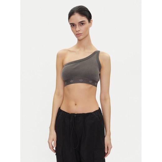 adidas Top Ribbed JC7558 Szary Slim Fit ze sklepu MODIVO w kategorii Bluzki damskie - zdjęcie 182723942
