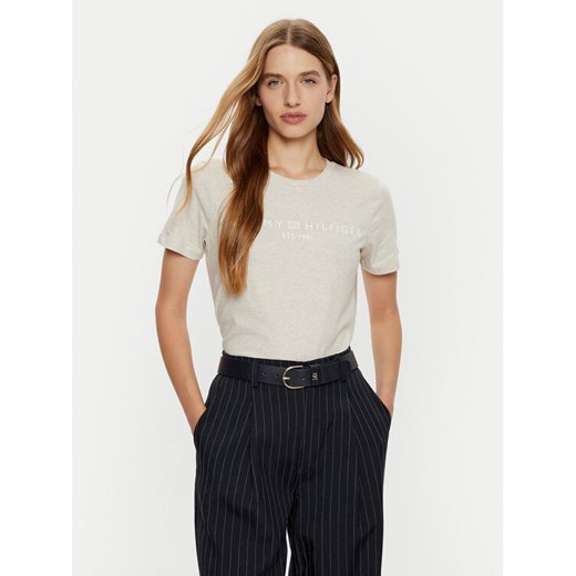 Tommy Hilfiger T-Shirt WW0WW40276 Beżowy Regular Fit ze sklepu MODIVO w kategorii Bluzki damskie - zdjęcie 182725612