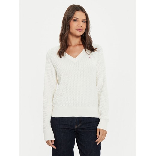 Tommy Hilfiger Sweter WW0WW43093 Écru Regular Fit ze sklepu MODIVO w kategorii Swetry damskie - zdjęcie 182725751