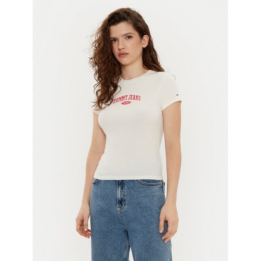 Tommy Jeans T-Shirt DW0DW19435 Écru Slim Fit ze sklepu MODIVO w kategorii Bluzki damskie - zdjęcie 182726350