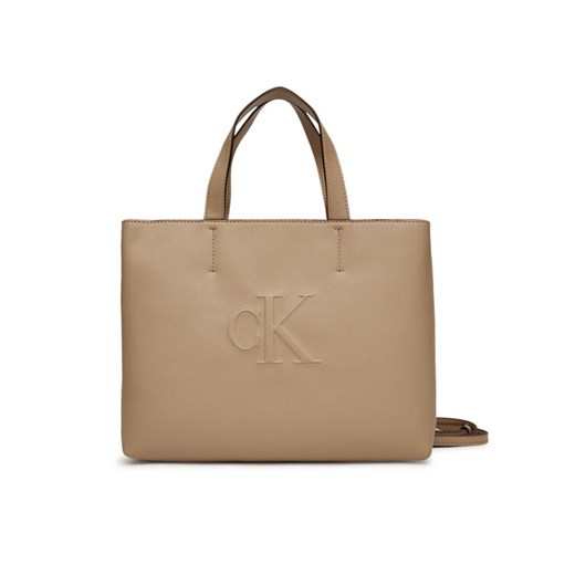 Calvin Klein Jeans Torebka Sculpted Mini Ew Tote LV04K3111G Beżowy ze sklepu MODIVO w kategorii Torebki damskie - zdjęcie 182726534