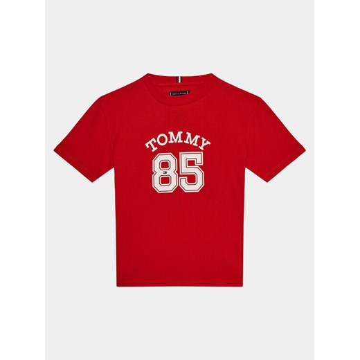 Tommy Hilfiger T-Shirt Mesh Varsity Tee S/S KB0KB08683 Czerwony Regular Fit ze sklepu MODIVO w kategorii T-shirty chłopięce - zdjęcie 182728002