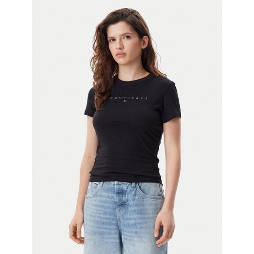 Tommy Jeans T-Shirt Tonal Linear DW0DW20315 Czarny Slim Fit ze sklepu MODIVO w kategorii Bluzki damskie - zdjęcie 182728451
