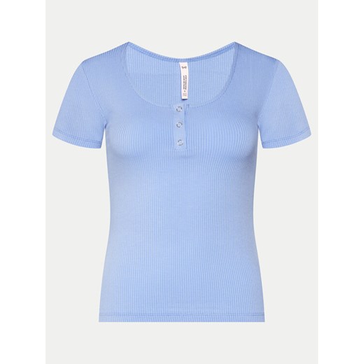 Hunkemöller Koszulka piżamowa Henley 205108 Niebieski Regular Fit ze sklepu MODIVO w kategorii Piżamy damskie - zdjęcie 182728752