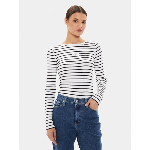Calvin Klein Jeans Sweter J20J223611 Biały Slim Fit XS MODIVO