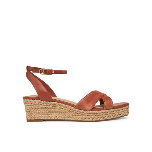 Tommy Hilfiger Espadryle Leather & Suede Mid Wedge Espad FW0FW08804 Brązowy ze sklepu MODIVO w kategorii Espadryle damskie - zdjęcie 182730152