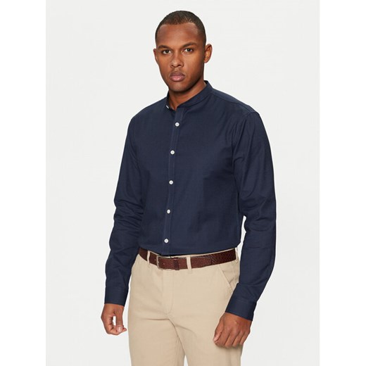 Lindbergh Koszula Oxford Manderin Superflex 30-203174A 1202431 Granatowy Slim Fit ze sklepu MODIVO w kategorii Koszule męskie - zdjęcie 182730372