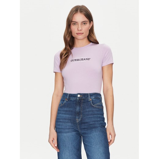 Guess Jeans T-Shirt W4YI03 J1314 Fioletowy Slim Fit ze sklepu MODIVO w kategorii Bluzki damskie - zdjęcie 182730420