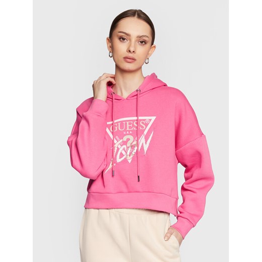 Guess Bluza Icon W3RQ03 KB683 Różowy Relaxed Fit ze sklepu MODIVO w kategorii Bluzy damskie - zdjęcie 182730770