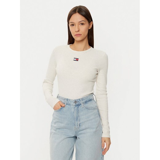 Tommy Jeans Bluzka DW0DW20178 Écru Slim Fit ze sklepu MODIVO w kategorii Bluzki damskie - zdjęcie 182731212