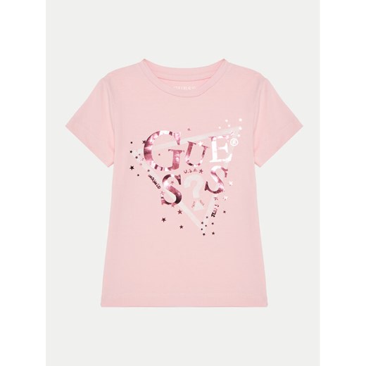Guess T-Shirt K5RI00 K6YW4 Różowy Regular Fit ze sklepu MODIVO w kategorii Bluzki dziewczęce - zdjęcie 182731342