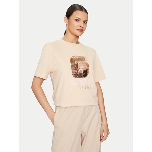 Guess T-Shirt Ines V4YI07 I3Z14 Beżowy Regular Fit ze sklepu MODIVO w kategorii Bluzki damskie - zdjęcie 182731513