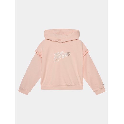Tommy Hilfiger Bluza Hilfiger Script Ruffle Hoodie KG0KG07720 Różowy Regular Fit ze sklepu MODIVO w kategorii Bluzy dziewczęce - zdjęcie 182732060