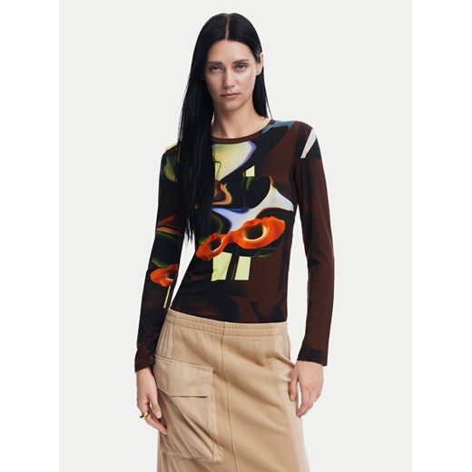 Desigual Bluzka Dreamy 24WWTK47 Brązowy Slim Fit ze sklepu MODIVO w kategorii Bluzki damskie - zdjęcie 182732192
