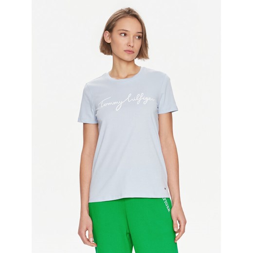 Tommy Hilfiger T-Shirt Signature WW0WW41674 Błękitny Regular Fit ze sklepu MODIVO w kategorii Bluzki damskie - zdjęcie 182732252