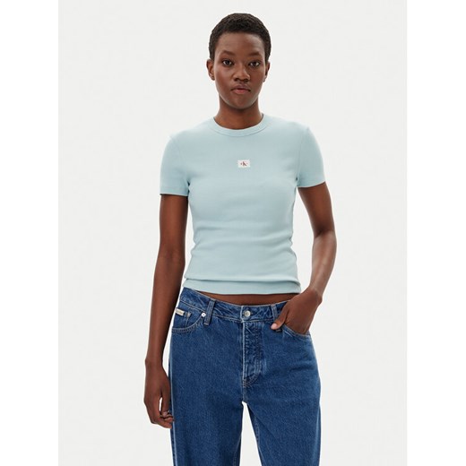 Calvin Klein Jeans T-Shirt J20J225245 Niebieski Slim Fit ze sklepu MODIVO w kategorii Bluzki damskie - zdjęcie 182733491
