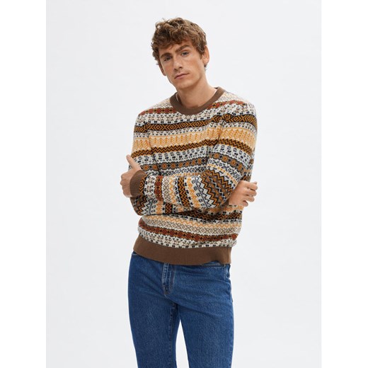 Selected Homme Sweter 16090839 Brązowy Regular Fit ze sklepu MODIVO w kategorii Swetry męskie - zdjęcie 182733604