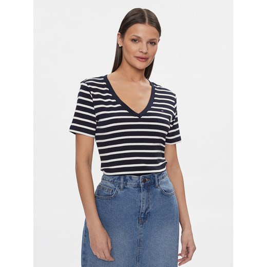 Tommy Hilfiger T-Shirt New Cody WW0WW40584 Granatowy Slim Fit ze sklepu MODIVO w kategorii Bluzki damskie - zdjęcie 182733773