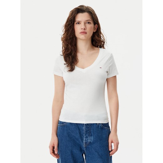 Tommy Jeans T-Shirt DW0DW20458 Biały Slim Fit ze sklepu MODIVO w kategorii Bluzki damskie - zdjęcie 182733820