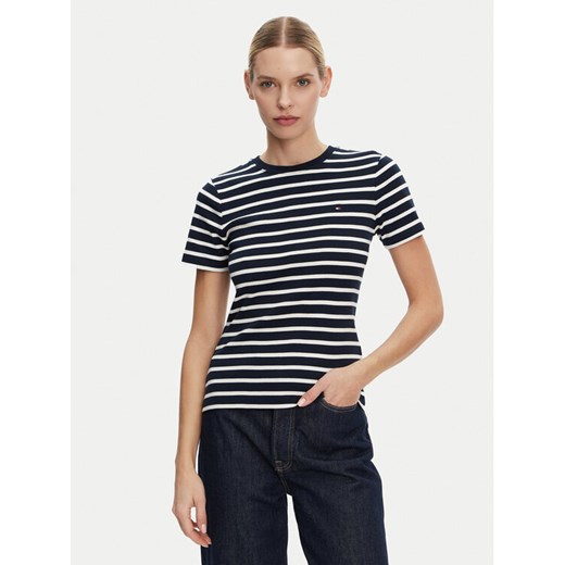 Tommy Hilfiger T-Shirt New Cody WW0WW40587 Granatowy Slim Fit ze sklepu MODIVO w kategorii Bluzki damskie - zdjęcie 182733904