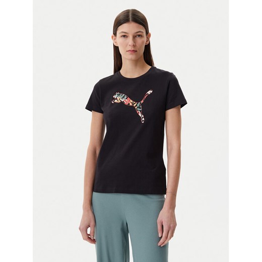 Puma T-Shirt Floral Cat 685081 Czarny Regular Fit ze sklepu MODIVO w kategorii Bluzki damskie - zdjęcie 182734451