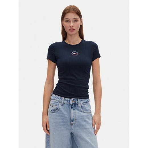 Tommy Jeans T-Shirt Tjw Slim Essential Logo 2 Tee DW0DW20316 Granatowy Regular Fit ze sklepu MODIVO w kategorii Bluzki damskie - zdjęcie 182735464