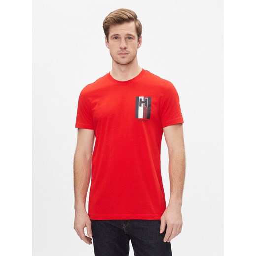 Tommy Hilfiger T-Shirt H Emblem Tee MW0MW33687 Czerwony Slim Fit ze sklepu MODIVO w kategorii T-shirty męskie - zdjęcie 182735951