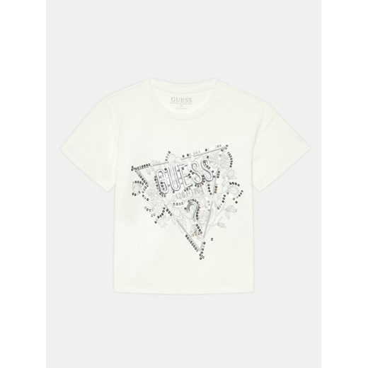 Guess T-Shirt J4YI30 K6YW4 Beżowy Regular Fit ze sklepu MODIVO w kategorii Bluzki dziewczęce - zdjęcie 182736293