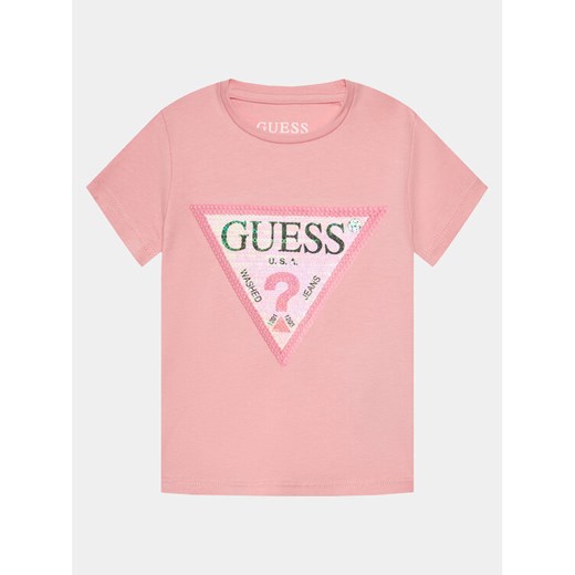 Guess T-Shirt K4RI31 K6YW1 Różowy Regular Fit ze sklepu MODIVO w kategorii Bluzki dziewczęce - zdjęcie 182736334
