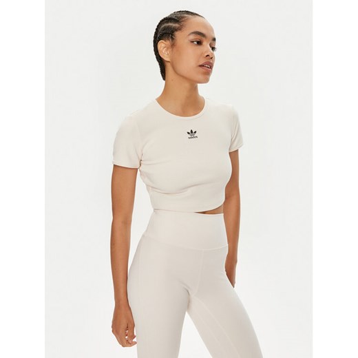adidas T-Shirt Essentials IJ7804 Beżowy Slim Fit ze sklepu MODIVO w kategorii Bluzki damskie - zdjęcie 182736922