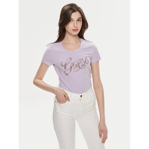 Guess T-Shirt W4GI30 J1314 Fioletowy Slim Fit ze sklepu MODIVO w kategorii Bluzki damskie - zdjęcie 182739111