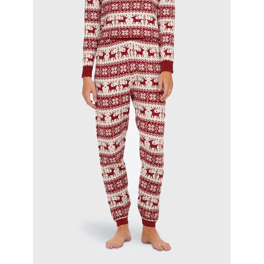 ONLY Spodnie dzianinowe Xmas 15272160 Czerwony Regular Fit ze sklepu MODIVO w kategorii Spodnie damskie - zdjęcie 182739883