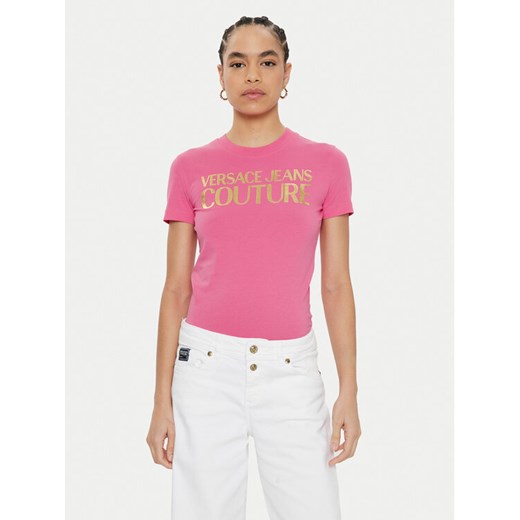 Versace Jeans Couture T-Shirt 78HAHT01 Różowy Regular Fit ze sklepu MODIVO w kategorii Bluzki damskie - zdjęcie 182740844