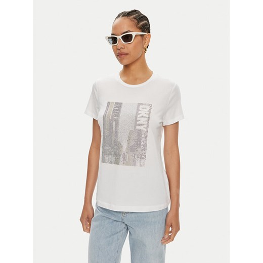 DKNY T-Shirt P4DHQWNA Biały Regular Fit ze sklepu MODIVO w kategorii Bluzki damskie - zdjęcie 182741674