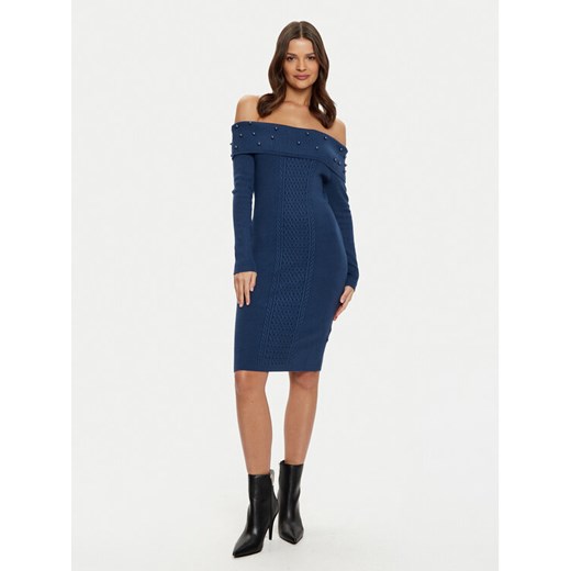 Guess Sukienka dzianinowa W5RK0G Z2YJ2 Granatowy Bodycon Fit ze sklepu MODIVO w kategorii Sukienki - zdjęcie 182741920