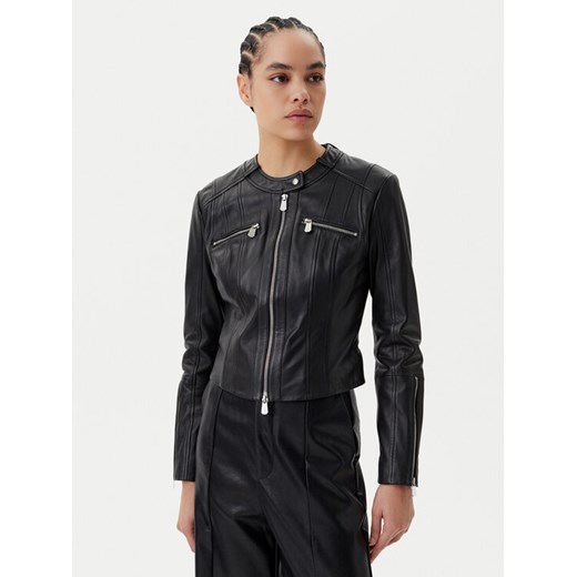 PINKO Kurtka skórzana Borderline Biker 104914 A2HT Czarny Regular Fit ze sklepu MODIVO w kategorii Kurtki damskie - zdjęcie 182742592
